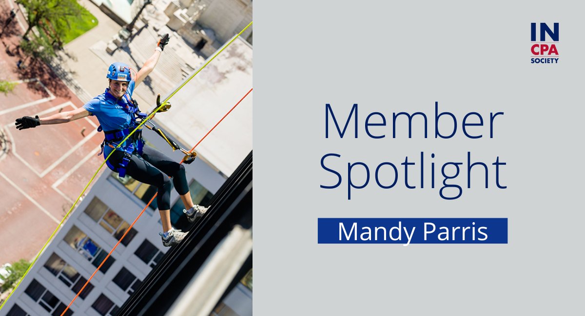 For this month's member spotlight, we would like to highlight Mandy Parris from <a href="/Chase/">Chase</a>.  In addition to being a current #EWFIndiana board member, she serves as a public member of the @INCPAS.  Mandy recently scaled a building downtown to support @UWCI.  conta.cc/3VXlLRM