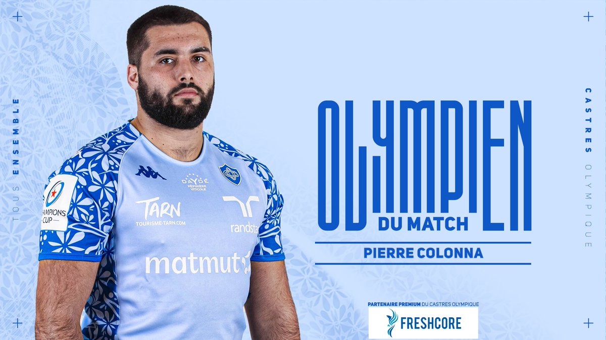 CastresRugby's tweet photo. 🏅 Vous avez élu 𝗣𝗶𝗲𝗿𝗿𝗲 𝗖𝗼𝗹𝗼𝗻𝗻𝗮 Olympien du match @Freshcore !

Il devance Adrien Seguret et @RoryKockott . Bravo Pierre!

#EDICO #TousEnsemble #OlympienduMatch https://t.co/ZNhCCOTY9M
