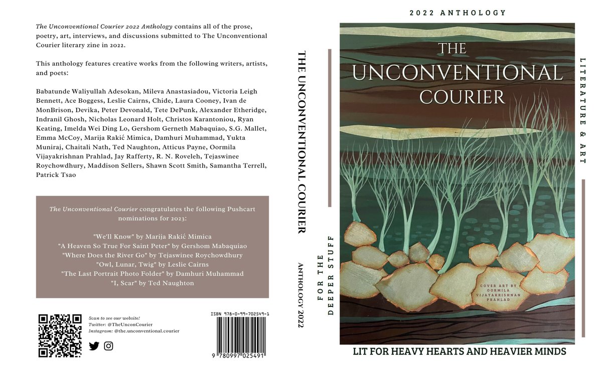 IWDL_Writer's tweet photo. Here's a #draft of the #bookcover layout for the #hardcopy version of @TheUnconCourier anthology for 2022! Cover artwork by @oormilaprahlad! 

#indesign #coverdesign #madeincanva #coverreveal #coverlayout #magazinelayout #amazonkdp https://t.co/uXjYlCn7k5
