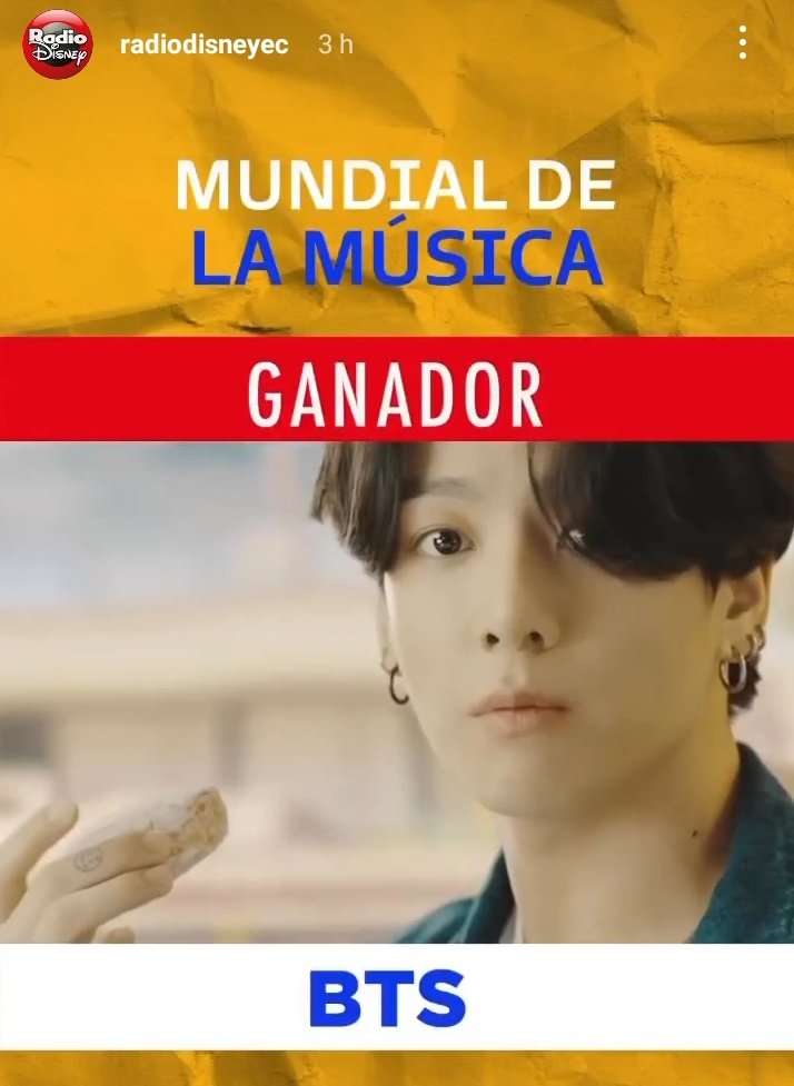 — BTS ha ganado en el Mundial de la música de Radio Disney Ecuador, muchas gracias a todos los que votaron y difundieron. No olviden votar en charts Ecuador por BTS. I'm listening #YetToCome by #BTS is the perfect song of the world. #proofsnibea