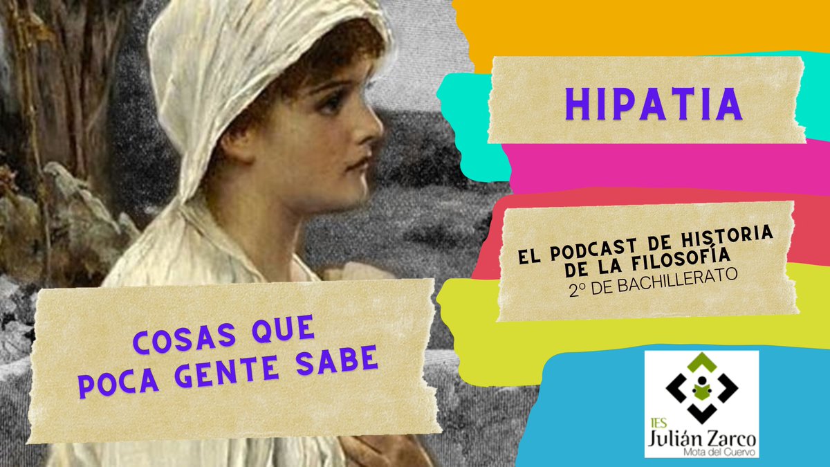 Pronto, muy pronto... se viene 2º podcast de mis alumnas de la asignatura de Historia de la Filosofía. En esta ocasión conoceremos un poco más a Hipatia de Alejandría. 
#Bachillerato #HistoriadelaFilosofía #Filósofas #Olvidadas