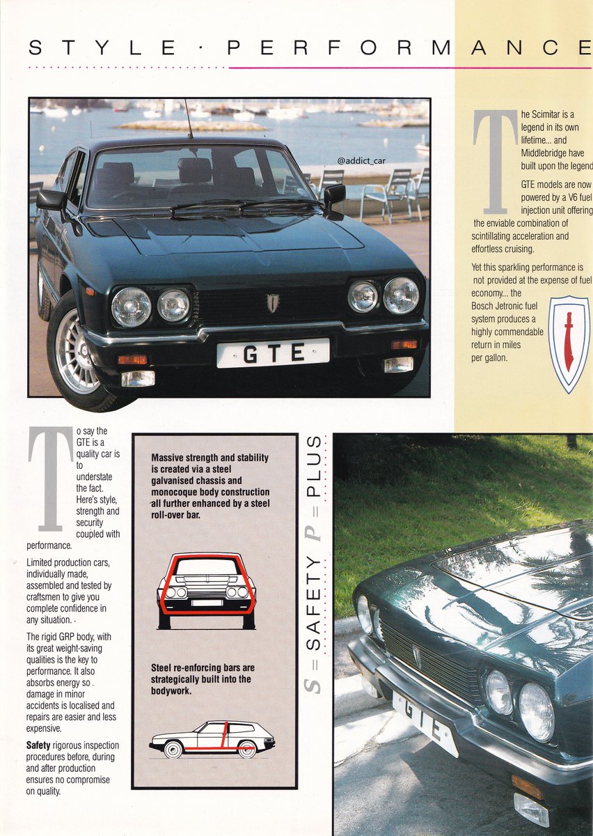 addict_car's tweet photo. The last throw of the dice for the classic Scimitar GTE design was its 1988 relaunch by Nottingham-based Middlebridge, which had acquired the rights to the car from Reliant in 1987. The GTE was now powered by Ford's latest 2.9-litre 150bhp V6 engine. #carbrochure #Middlebridge https://t.co/lUrar4bw3t