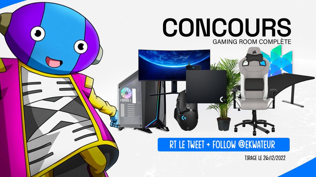 ⏳CONCOURS🎉

Histoire d'oublier la finale d'hier, gros concours avec Ekwateur pour vous faire gagner une gaming room entière. 

Pour participer RT + Follow <a href="/ekWateur/">Ekwateur</a>.
TAS le 26/12/2022.
Bonne chance ! 🍀