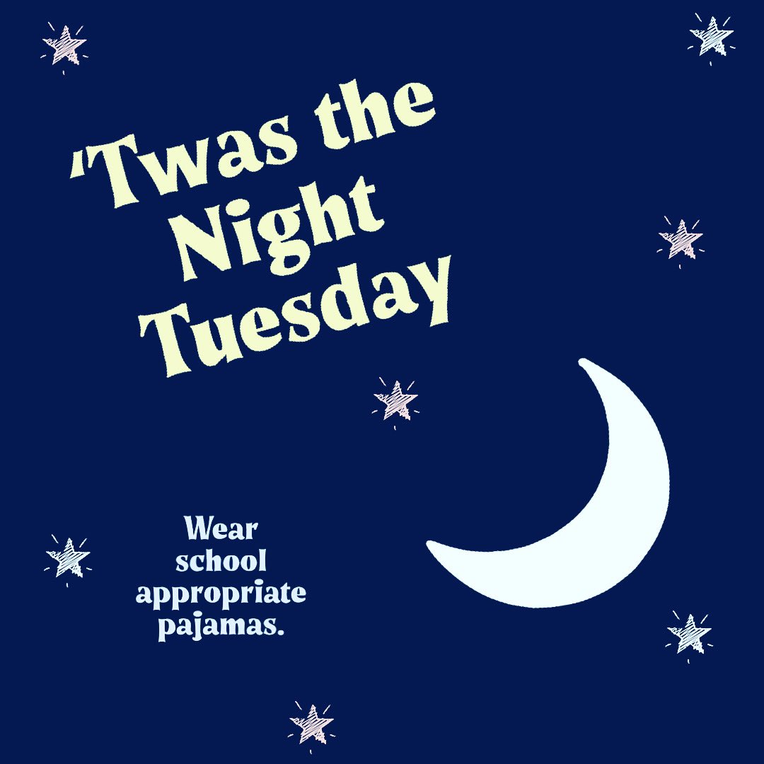 🌝 Wear your holiday PJs to school tomorrow! #bluepride #renegadenation #spiritweek