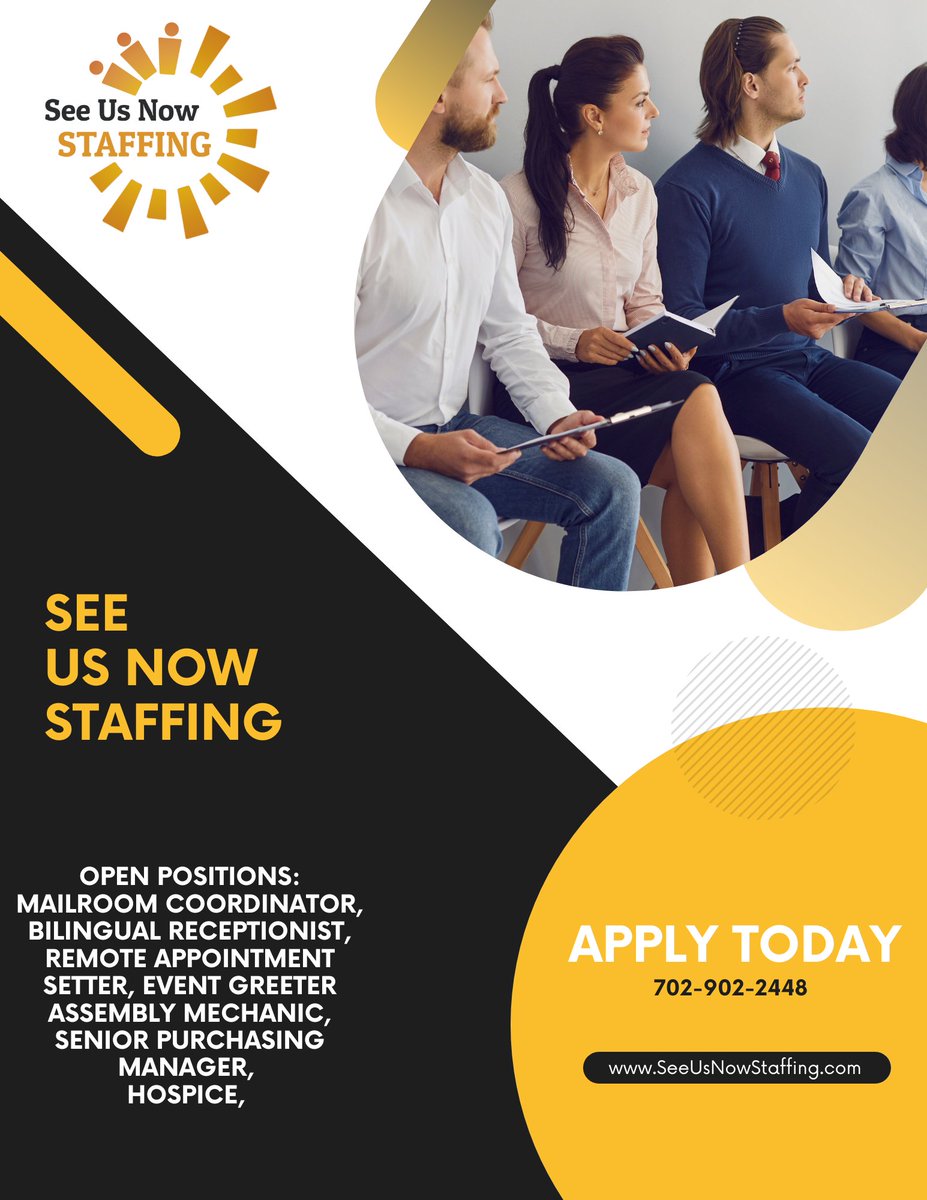 See Us Now Staffing is hiring! Visit SeeUsNowStaffing.com to fill out an application. 

#hiring #beststaffingagency #calltoday #openpositions #nowhiring