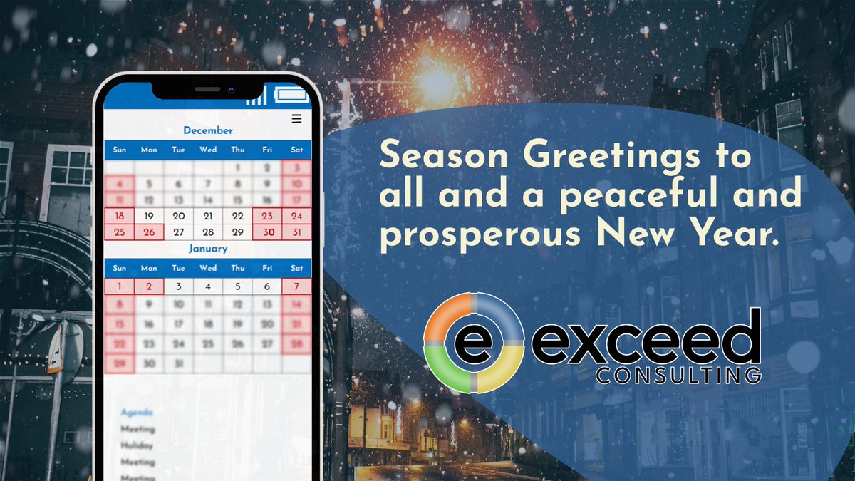 TeamExceed's tweet photo. Season Greetings to all, and a peaceful and prosperous New Year. Our offices will be closed on Friday, December 30th, and Monday, January 2nd, while our team spends time with their families and friends. https://t.co/EG6CsQk5BN
