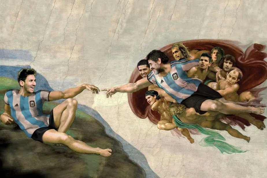 O Clube Sportivo Pereyra, bairro de Barracas, em Buenos Aires, é conhecido como a capela sistina do futebol por causa dessa pintura no teto, na qual Maradona passa o conhecimento para Messi, tal como Deus faz com o homem na pintura de Michelangelo na capela sistina do Vaticano.