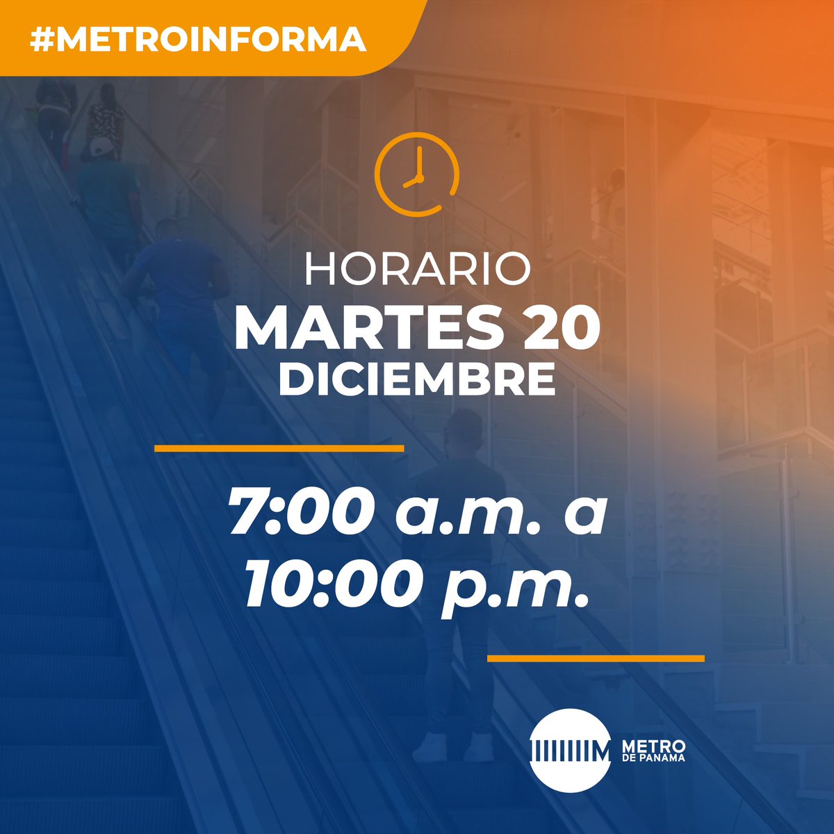 #MetroInforma horario de operaciones mañana, martes 20 de diciembre.