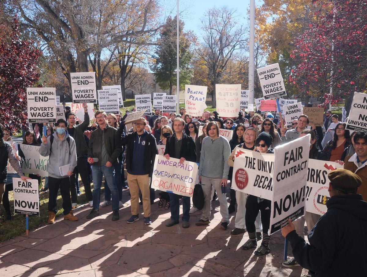 UE (@ueunion) on Twitter photo Grad workers at both UNM & NMSU have ratified 1st contracts. w/ overall raises of 7.12% & 6.8%, respectively, going into effect in the next semester, these workers have started on a strong path towards making their universities a better place for all ✊ <a href="/unmgradworkers/">UNM Grad Workers</a> <a href="/NMSUfight/">NMSU Grad Workers United</a> Grad workers at both UNM & NMSU have ratified 1st contracts. w/ overall raises of 7.12% & 6.8%, respectively, going into effect in the next semester, these workers have started on a strong path towards making their universities a better place for all ✊ <a href="/unmgradworkers/">UNM Grad Workers</a> <a href="/NMSUfight/">NMSU Grad Workers United</a>
