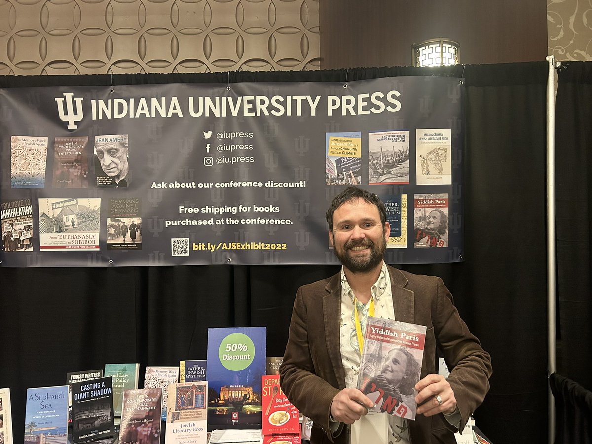 IUP_StephenW's tweet photo. The awesome @N_Unterholz in the @iupress booth at @jewish_studies #ajs2022. His book has sold out but we can order you a copy. 😊 https://t.co/hLcWDyHO72