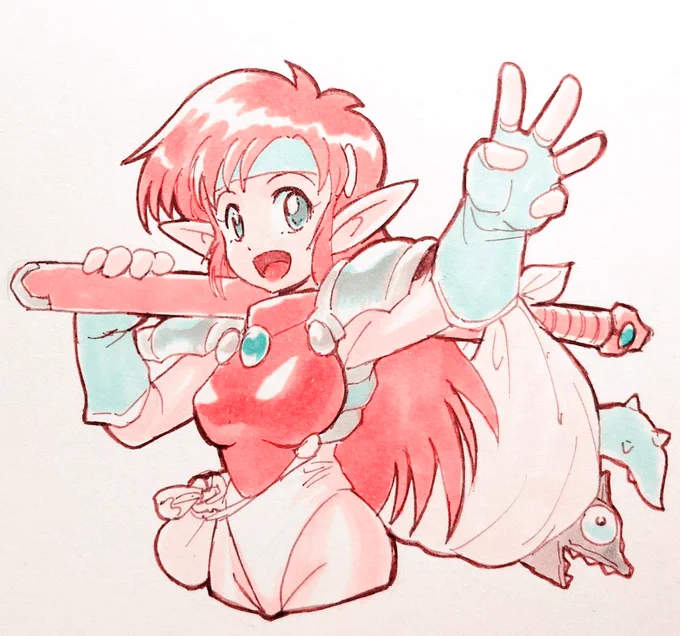 12月20日はPC-8801版「ぽっぷるメイル」の発売日(1991年発売)!という訳で30周年記念の時に描いたイラストを懐かしい2色刷り風にして再掲だ!#ぽっぷるメイル #日本ファルコム 