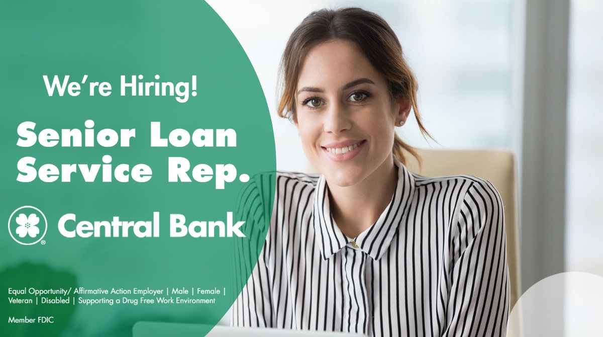 CentralBankMW's tweet photo. We are hiring a Senior Loan Service Rep! Your authentic, fun &amp; engaging attitude will oversee Commercial Loan functions throughout the life cycle of the loan. Learn more and to apply: https://t.co/I0AOPjWqGv 

#Hiring #NowHiring #StrongRoots #CommunityBanking https://t.co/bA1kgyLMTE
