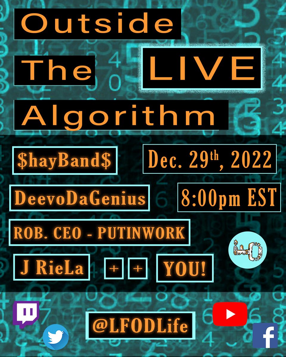 LFODLife's tweet photo. Finishing the year strong!!!
Mark your calendars & join us for the final #OTALive of 2022. https://t.co/kBYeJbBqSl
Lots to talk about with these guests PLUS we'll be giving away exclusive vinyl, courtesy of our friends @newburycomics ๐ฅ
#LFODLife #OutsideTheAlgorithm https://t.co/Es0aqQN71J