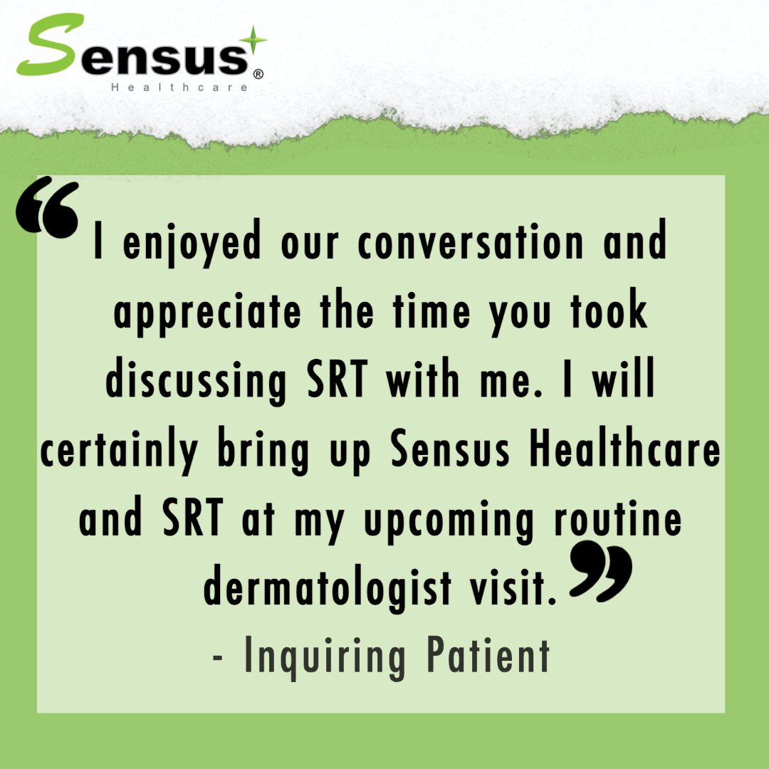 Our team is always ready to help.  With our own patient advocacy specialist on staff, we take the time to answer each patient inquiry.

#patient #srt #sensus #healthcare #health #wellness #medical #medicaltechnologies #dermatology #dermatologist #skincare #skin #sensus