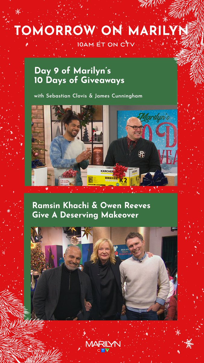 TheMarilynShow's tweet photo. Get ready for a good time! James Cunningham partners up with Sebastian Clovis with Day Nine of 10 Days of Giveaways! PLUS Ramsin Khachi and Owen Reeves team up for a merry and bright outdoor makeover. 👏 https://t.co/jdPiHvBYpM