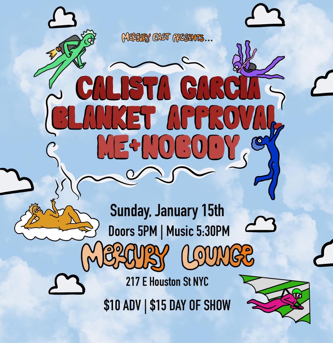 MercuryLoungeNY's tweet photo. *JUST ANNOUNCED*
1/15 @calista_music, Blanket Approval with @MeAndNobodyBand 
Tickets on sale now!
--> https://t.co/fsbqwLcmw7 https://t.co/hOb3XUhdwv