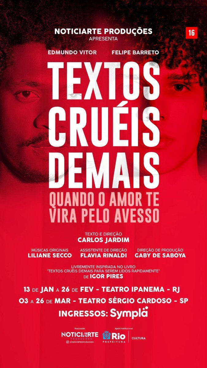 editoraalt's tweet photo. ✨ Rio de Janeiro - 13 de janeiro a 26 de fevereiro no Teatro Ipanema. ✨
✨ São Paulo - 03 a 26 de março no Teatro Sérgio Cardoso. ✨
Ingressos disponíveis a partir de amanhã no site da Sympla.
Quem aí já está ansioso para a estreia? 🙋♀️
#EditoraAlt #TextosCruéisDemais https://t.co/M3zp2hWE1r