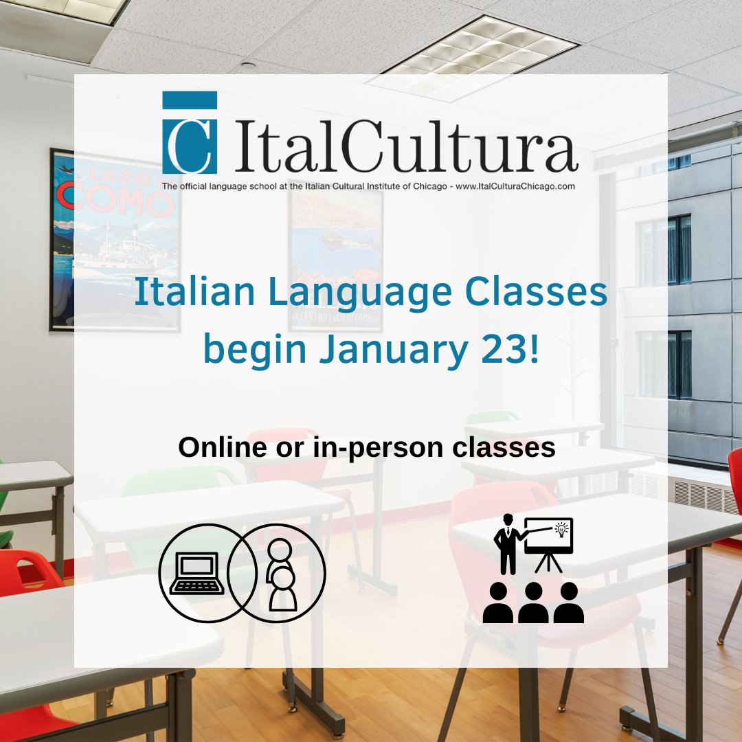 IIC_Chicago's tweet image. @italcultura our Italian Language School, opens again on January 23 with lots of classes for all levels, both online and in-person!

Info&amp;amp;Registration: italculturachicago.com 

#languageclasses #italianlanguage #italianclass 

@ItalyinChicago