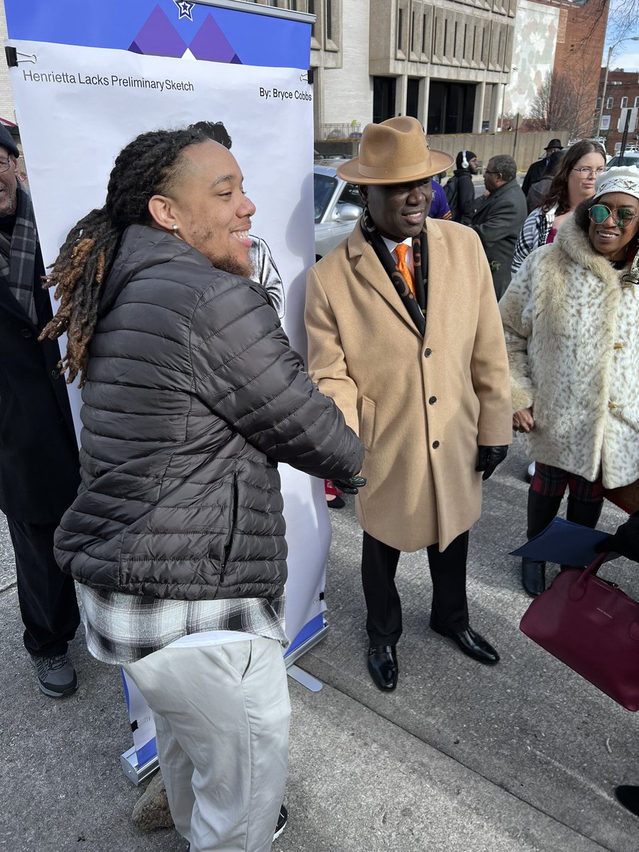 BryceCobbs's tweet photo. Met Ben Crump and unveiled my preliminary sketch today for a Henrietta Lacks sculpture that’ll be installed in my city next year! Beyond blessed to be a part of this project https://t.co/f0BfgLYw44