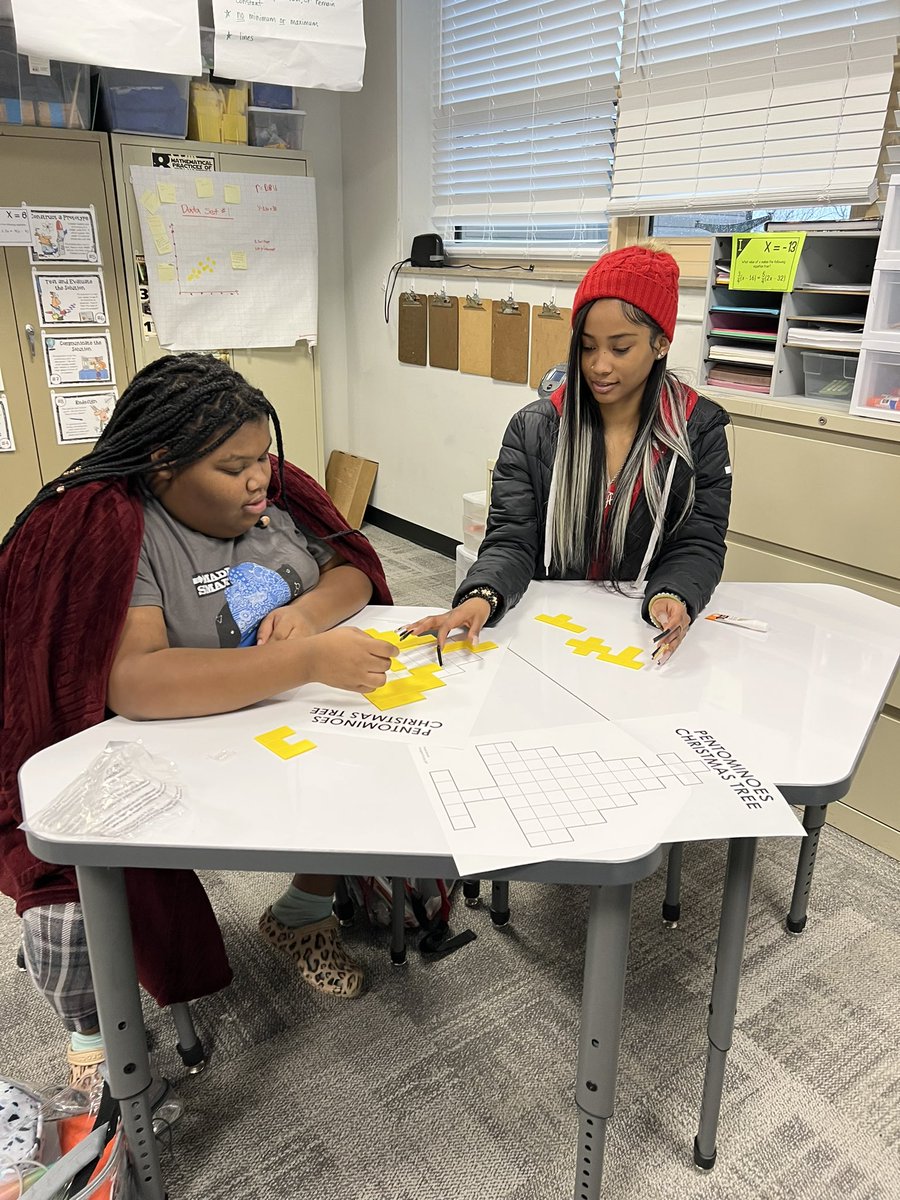 JarushaG's tweet photo. My HS Geometry class @CASjackets worked on the Pentominoes Christmas 🎄 puzzle from @mathequalslove today in class before wrapping up some work. #brainengaged #mathisfun https://t.co/ODGB9eidQq