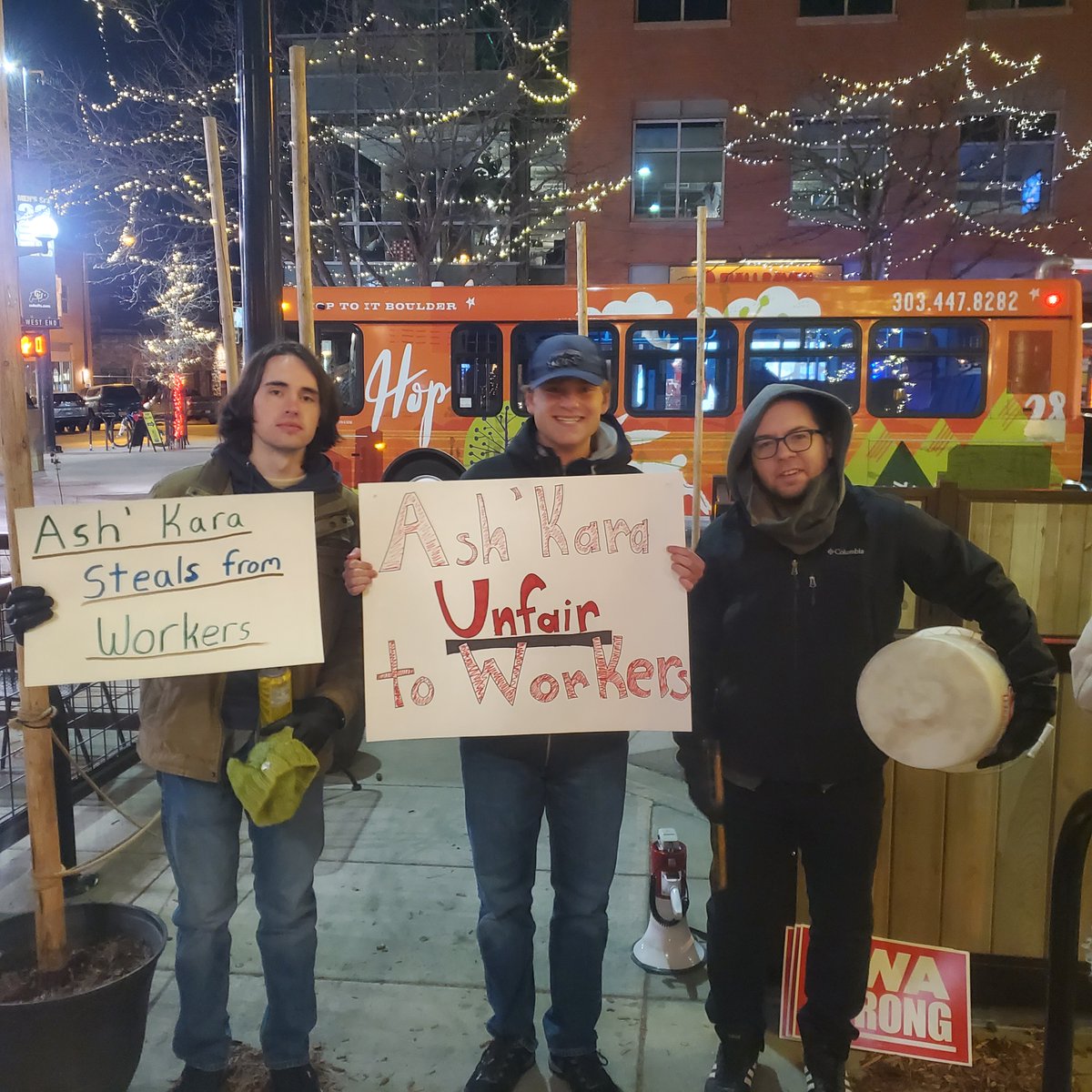 akboulderunion's tweet photo. This last Saturday community members came to Ash’Kara Boulder to rally in support of the fired Organizing Committee members and workers trying to organize for a union. Illegally fired workers have asked Josh Dinar to reinstate them and he continues to refuse to do so. https://t.co/IMTZ7j3SRv