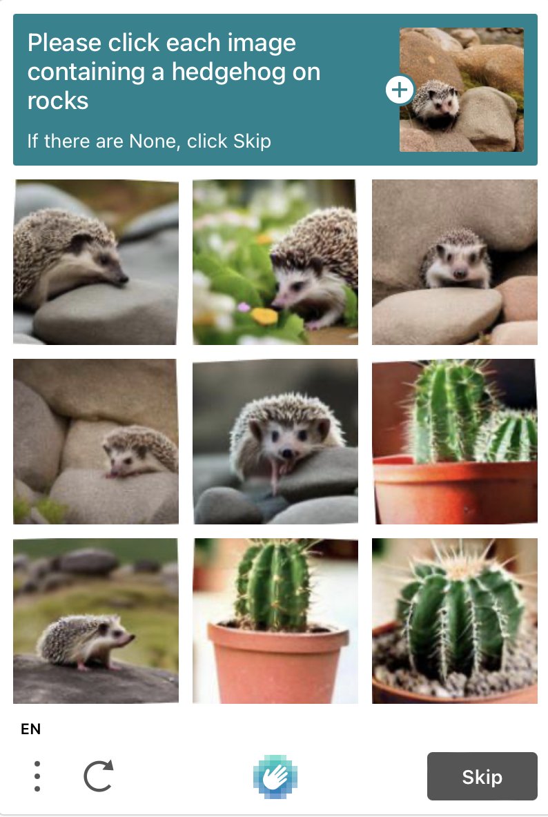 My Holiday Greeting to the World: 

May all of your CAPTCHAs be as adorable as #HedgehogsOnRocks

(ty @hcaptcha)