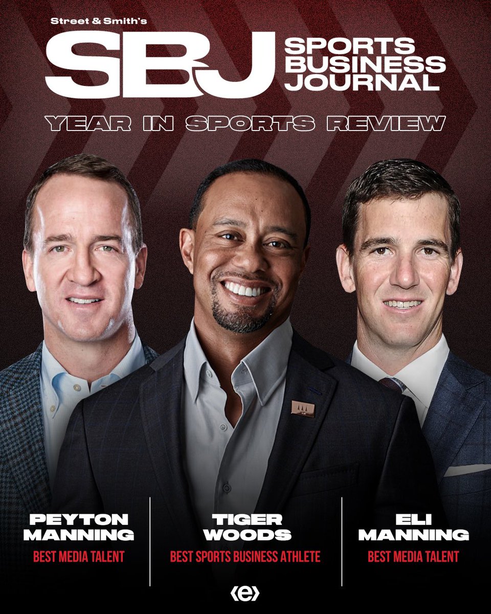 Ending the year on a high note!

Congratulations to <a href="/TigerWoods/">Tiger Woods</a> and Peyton and Eli Manning on winning <a href="/SBJ/">Sports Business Journal</a>’s Year-End Award for Best Sports Business Athlete and Best Media Talent respectively. 👏 #exceling