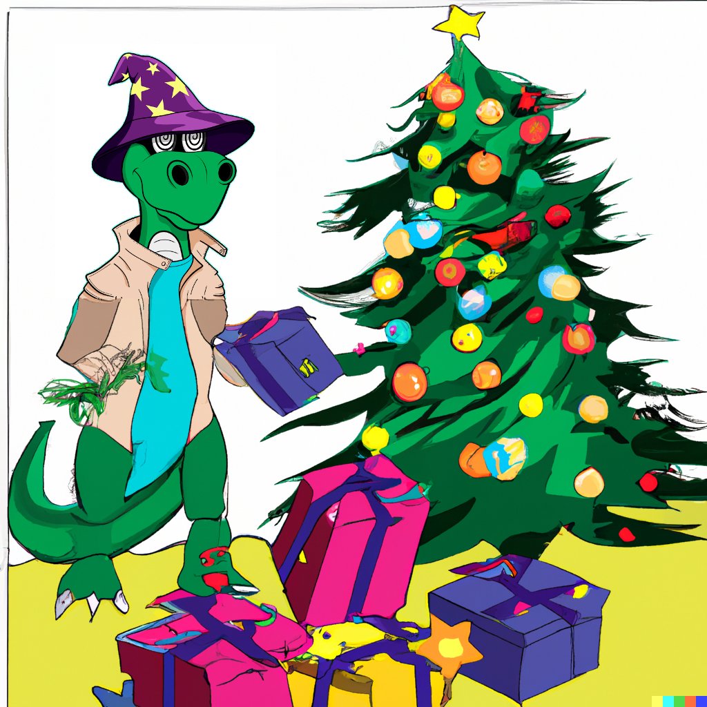 altfortomorrow's tweet photo. @DapperDinoNFT Gm
Sorry can't stay & chat have to wrap more presents
#savethedinos #FarFromExtinct
#dalle2 https://t.co/LuH2GWUNbR