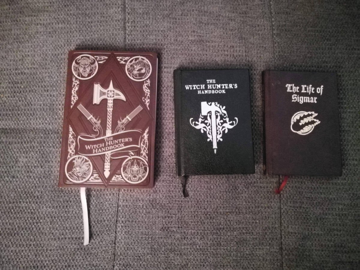 scarhammer's tweet photo. The new edition of the "Witch Hunters Handbook"!

For Comparison: The original "Witch Hunters Handbook" and "The Life of Sigmar"

#WFRP #WarhammerFantasy #Warhammer https://t.co/nZn4AP5Ewr