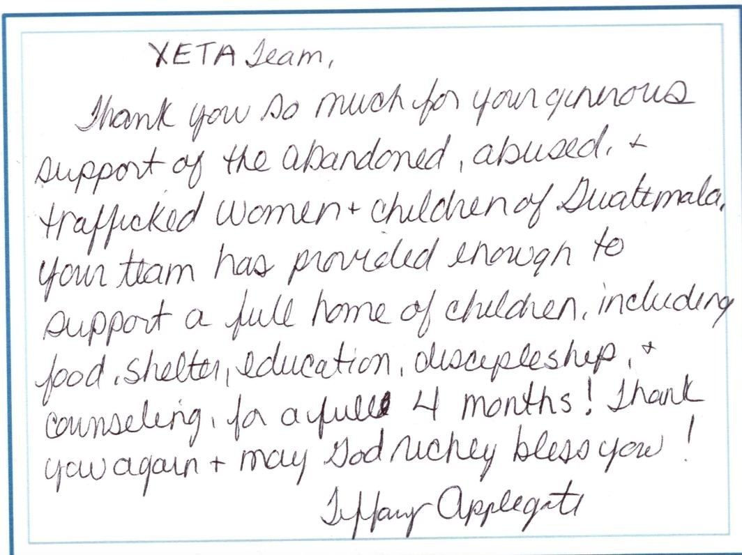XETALLC's tweet photo. It warms our hearts to announce that since our inception, we have donated enough funds to support four months of shelter, food, discipleship, and more for a full home of abused children in Guatemala.

Below is a letter from @tiffanyapple of James Project.

#jplaguatemala https://t.co/c7TOpfZN7w