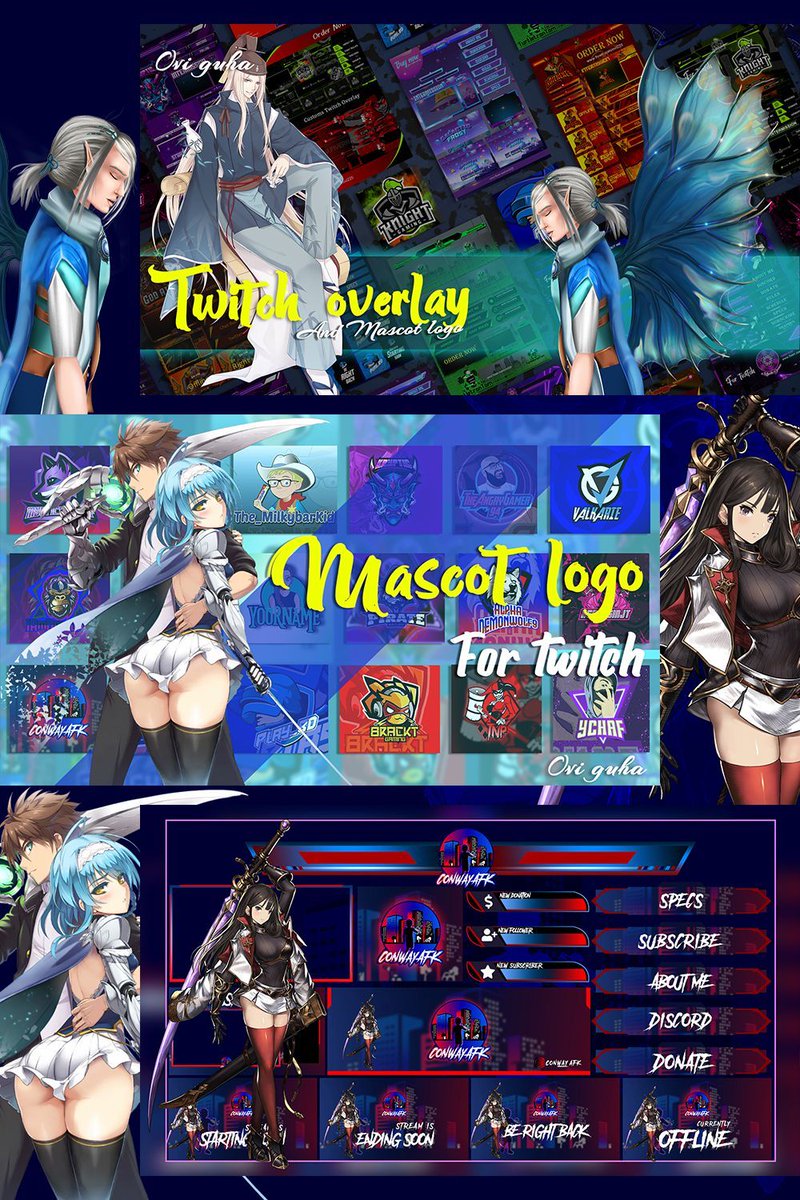 Anelia_Mary's tweet photo. Hey just DM me :
Gaming mascot logo, twitch Overlay, Logo , PFP designs , banners for streamer team,  badges, twitch emotes.
#logoforstreamer #streamer #logoforemotes
 #logodesign #gaming #streaming  #streamerlogo #SmallStreamerCommunity  
Disclaimer : Reference image from web https://t.co/DESw2xNMQC