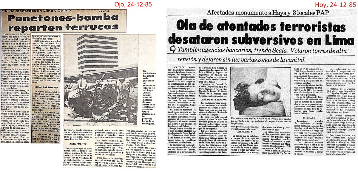 GustavoRojasQ's tweet photo. LA CRONOLOGÍA SANGRIENTA Y OCULTA
Continúo difundiendo la cronología hecha por @ppmarino de los atentados cometidos por los grupos terroristas SL y MRTA.
Un pueblo que olvida su historia está condenado a repetirla.
#TerrorismoNuncaMás
Semana del 19 al 25 de diciembre:  1/5 https://t.co/CvcfMYWZzy