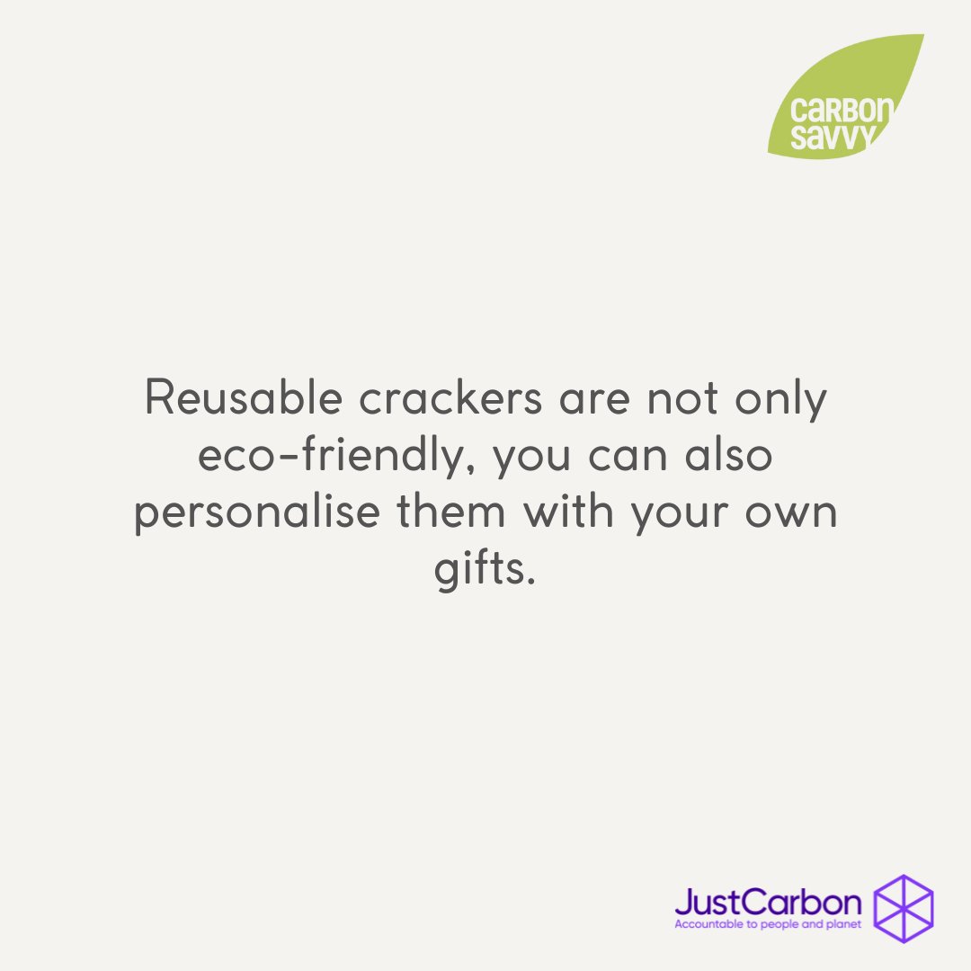 #Holiday #Countdown #ClimateAction 19/ Try #reusable #crackers! Reusable crackers are not only #EcoFriendly, you can also #personalise them with your own #gifts. #Shop in an #EcoFriendly way > carbonsavvy.uk/shopping Offset your #CarbonFootprint > carbonsavvy.uk/xmas-gifts