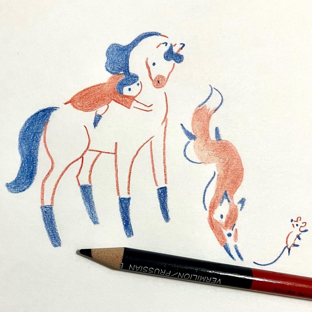 「描いた絵をすぐに見てもらいたくて写真投稿しています。赤青鉛筆をデジタル化したもの」|ryukuのイラスト