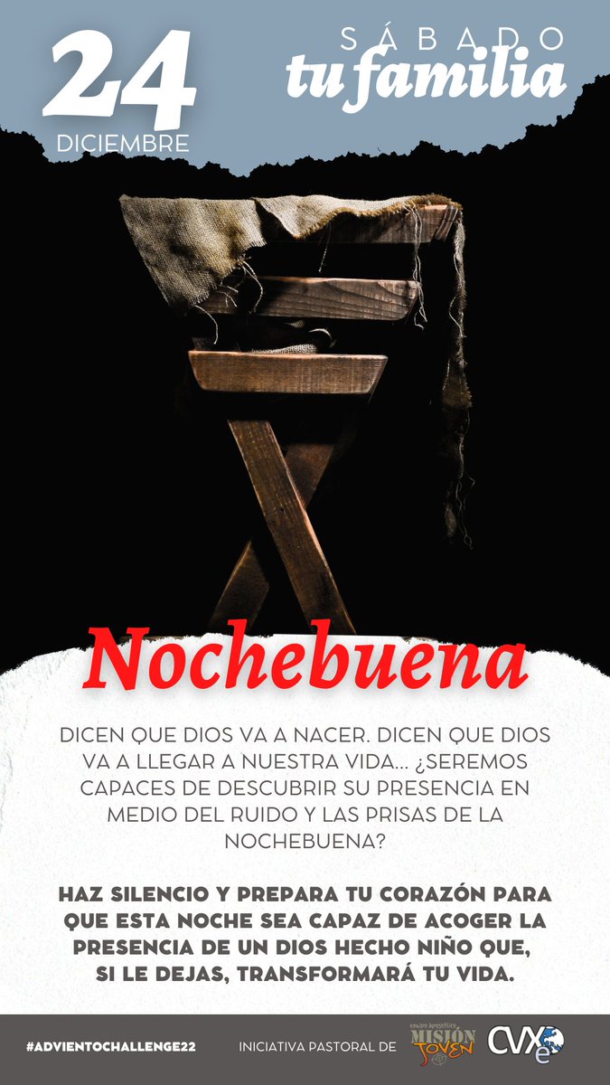 MisionJovenCVXE's tweet photo. 📆 24- Diciembre
 Jesús llega hoy 👶🏼 haz silencio en tu corazón 💗 para ver dónde nace. FELIZ NOCHEBUENA!!! 
👉🏾 Hoy en Belén-
https://t.co/KAr4Ry1Qce
#advientochallenge22 #fejovencvx @FejovenCVX @CVX_e https://t.co/GQNGFK21n3