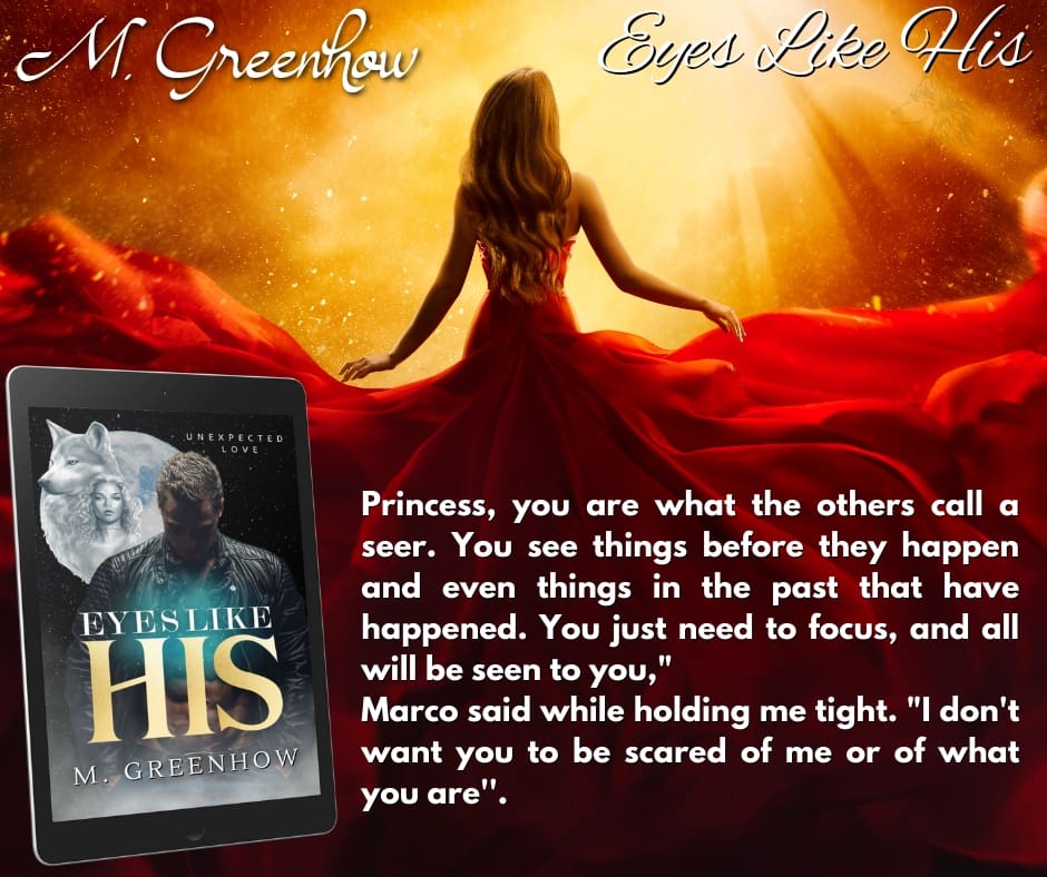 ╔══════ ೋღ📓📖ღೋ ══════╗

                        NOW AVAILABLE 

╚══════ ೋღ 💛📖ღೋ ══════╝

By: M. Greenhow 

Title: Eyes Like His 

Genre: Paranormal Romance

Link: amazon.com/dp/B0BB39VGBX

#paranormalromance #bookstagram #paranormal #romance