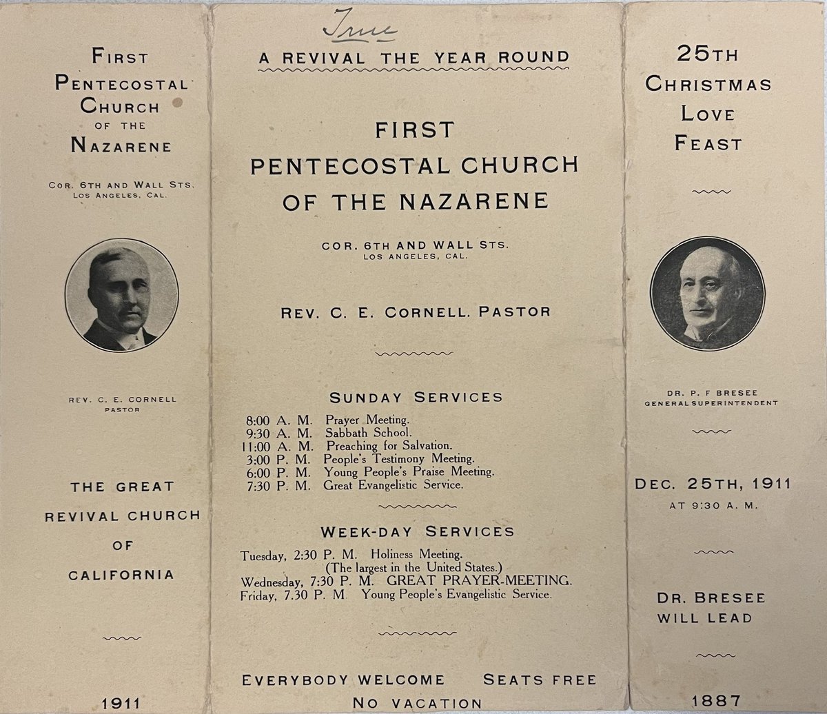 NazArchives's tweet photo. An invitation to the Christmas Love Feast at the First Pentecostal Church of the Nazarene in Los Angeles in 1911. Bresee started these gatherings in 1887 as pastor of the Methodist Episcopal Church in Pasadena and continued the tradition during his #Nazarene years. https://t.co/UD1ma2d8xf