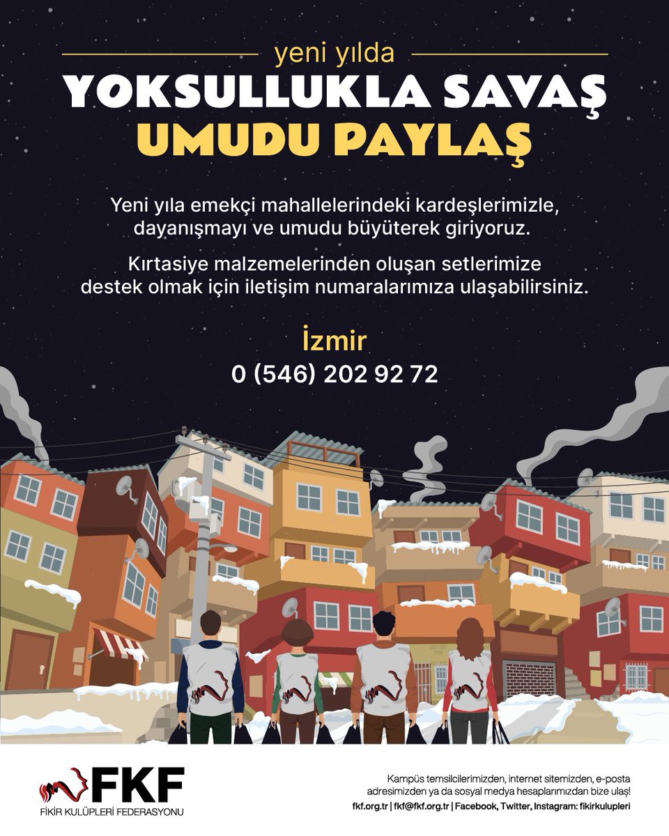 🎄 Yoksullukla Savaş Umudu Paylaş!

Yeni yıla emekçi mahallelerindeki kardeşlerimizle, dayanışmayı ve umudu büyüterek giriyoruz.

Kırtasiye malzemelerinden oluşan setlerimize destek olmak için afişte yer alan iletişim numaramıza ulaşabilirsiniz.