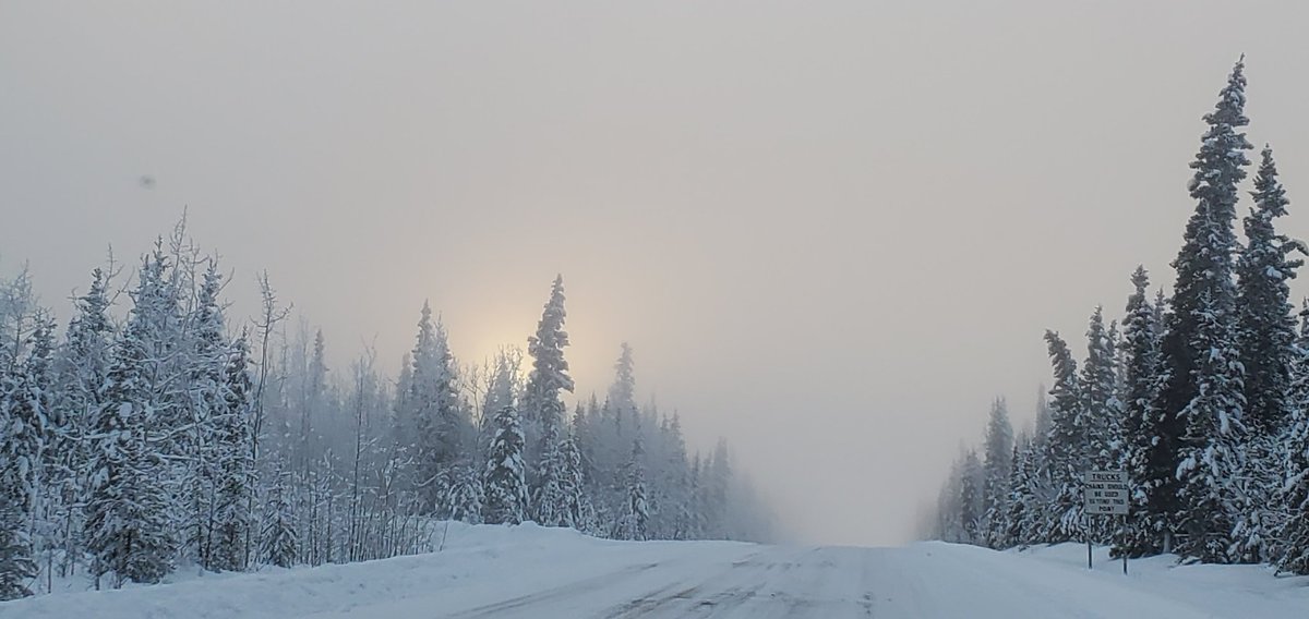 Rocse1's tweet photo. @admired_art Early #sunset in the #Yukon as we creep up to the shortest day of the year. #IceFog muted the colours. https://t.co/bQxCwfVD5F