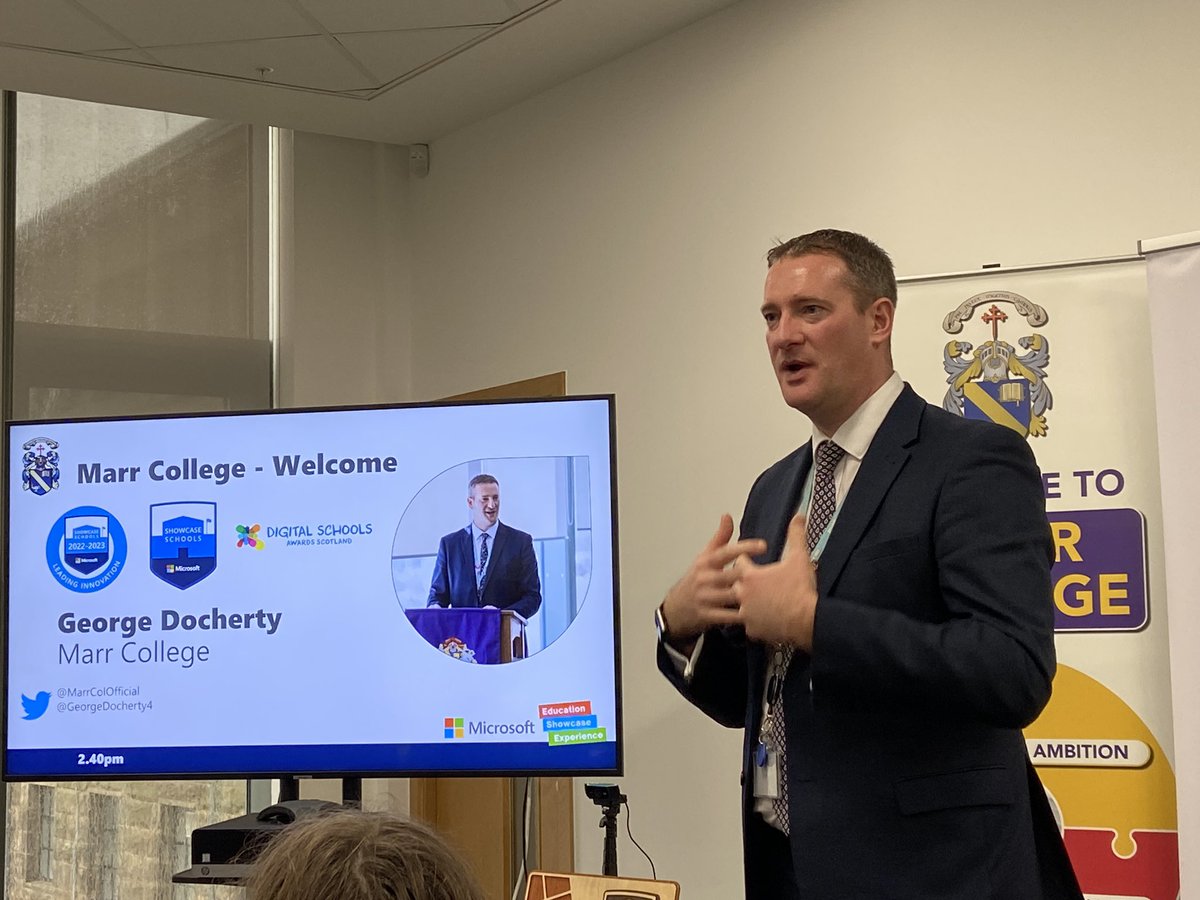 claganach's tweet photo. @AJOBPickard @MarrColOfficial Delighted to be at @MarrColOfficial celebrating #MicrosoftShowcase achievement in @TAScotland @MsftEduShowcase event today #MIEExpert #TeamMIEEScotland @NiallRidgway @MissDoubleYou1 @GeorgeDocherty4 @MarrComp https://t.co/dyU0KE6JvT
