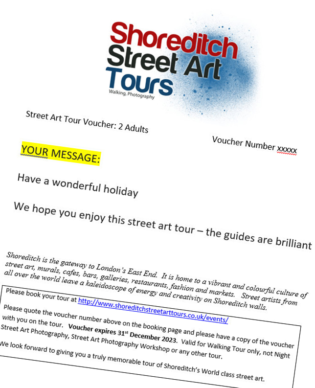 Need a brilliant, distinctive gift that will impress yet won’t break the bank?  Street Art Tour Voucher, deets: bit.ly/2rImwSb
