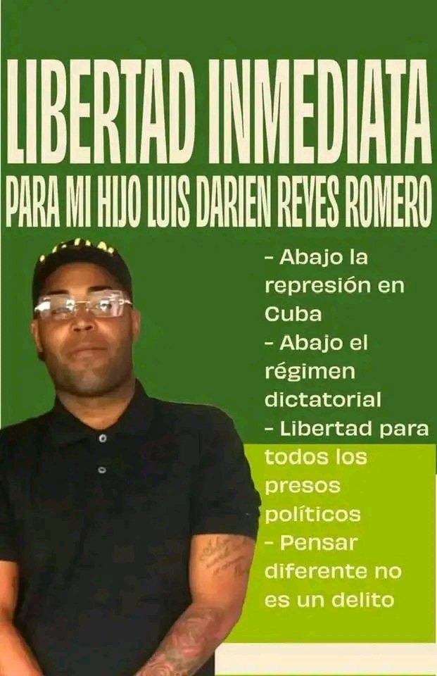 Libertad para mi hijo Basta de destruir la vida de un Joven que solo alzó su voz por una vida digna  pensar diferente no es un delito en cuba se castigan a los jóvenes con años de carcel por pensar diferente