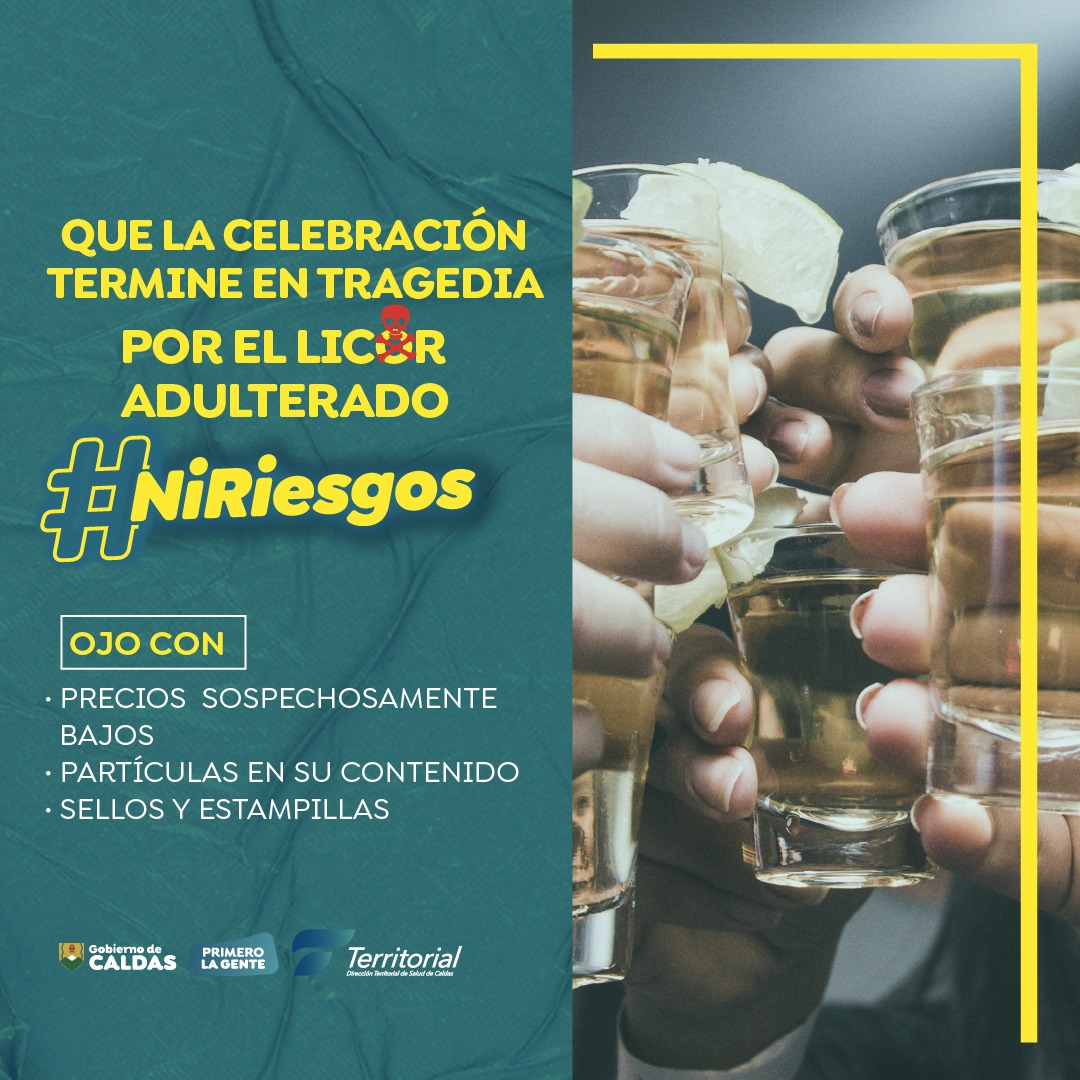 Su vida no puede terminar por un mal trago, mire donde lo compra y revise que no tenga alteraciones en etiquetas o contenido.
<a href="/MinSaludCol/">MinSalud Colombia 🇨🇴</a> 
@LuisCarlosGober 
<a href="/GoberCaldas/">Gobernación de Caldas</a>
