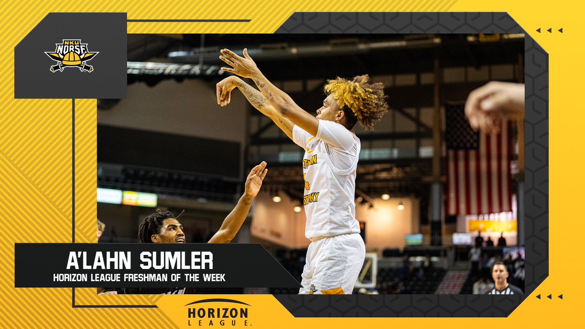 𝗛𝗢𝗥𝗜𝗭𝗢𝗡 𝗟𝗘𝗔𝗚𝗨𝗘 𝗙𝗥𝗘𝗦𝗛𝗠𝗔𝗡 𝗢𝗙 𝗧𝗛𝗘 𝗪𝗘𝗘𝗞 - <a href="/Alahn04/">A’lahn Sumler</a> 👏

Sumler picks up his first career conference honor as he helped the Norse to a perfect 2-0 week which included dropping 1⃣2⃣ in the dub vs. EKU

📰 - bit.ly/3PTlgGt

<a href="/HorizonLeague/">Horizon League</a> | #NorseUp