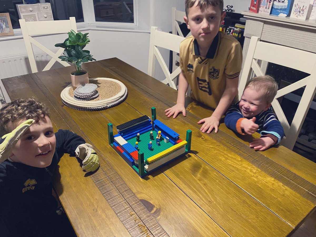 Started the Lego stadium early with them….bit of work to do yet though lads!! #footballlego