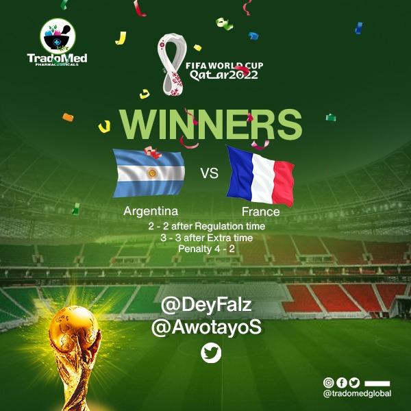 tradomedglobal's tweet photo. CONGRATULATIONS to the following Winners.

DM your phone number and network to claim your airtime.

#tradomal #motivationmonday #predictandwin #argentina #france #messi #mbappe #goat https://t.co/khLrzfm1N0