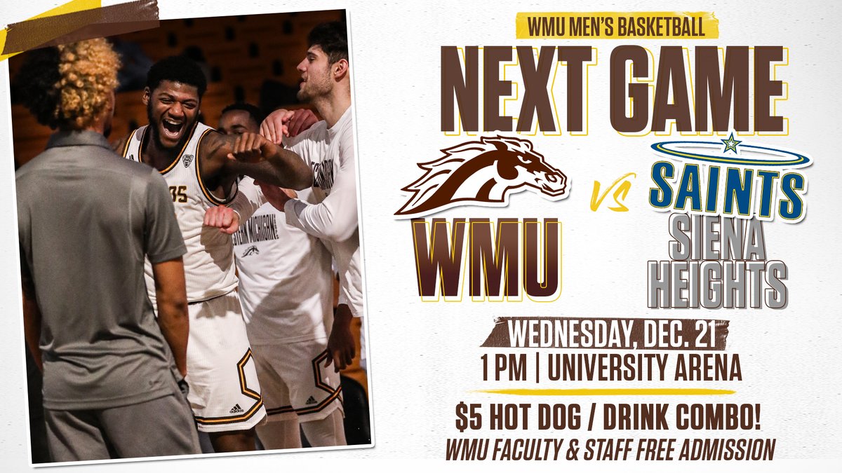 Join us Wednesday for a special holiday hoops matinee as we take on Siena Heights at 1 pm at University Arena!

🎟️ buff.ly/3G3zkd3 

#BroncosReign