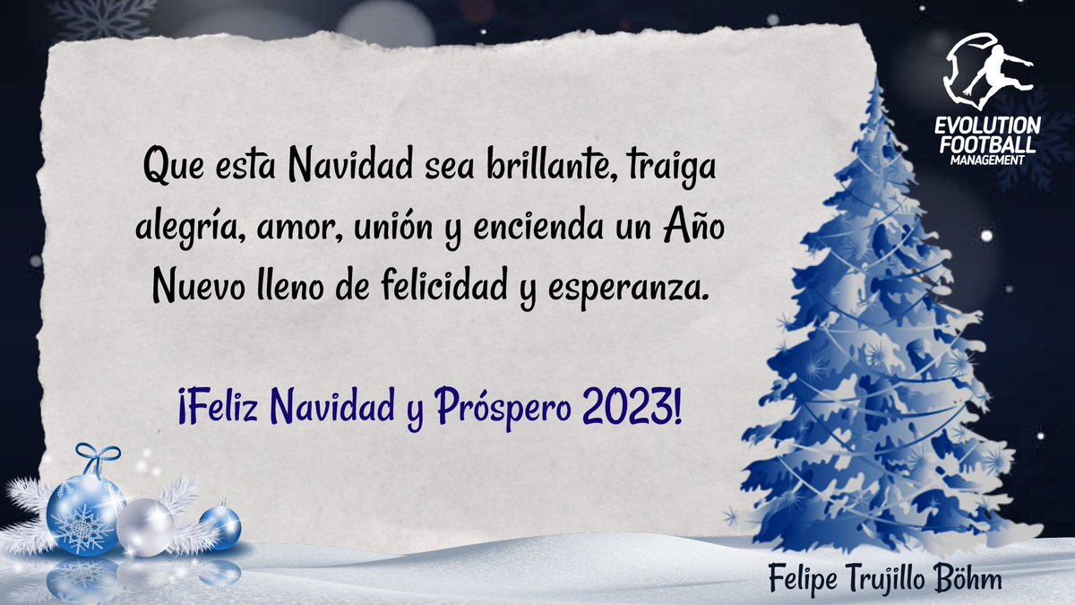 EvolutionFutbol's tweet photo. @EvolutionFutbol les desea una muy Feliz Navidad y un Próspero 2023 ¡Felices Fiestas! https://t.co/F4w5sxujW9