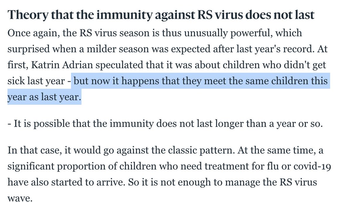 fitterhappierAJ's tweet image. Uh oh. Sweden is noticing the same kids getting sick and going to hospital this year are the same ones as last year

Immunity debt is starting to have holes

And immunity harm is gaining more merit
gp.se/nyheter/g%C3%B…