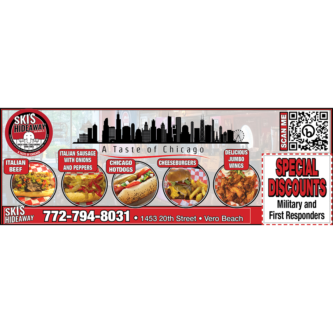 MyLivingMedia's tweet image. Military and first responders enjoy SPECIAL DISCOUNTS at Ski's Hideaway 🌭🍟🍔

#ATasteOfChicago #FirstResponderDiscount #MilitaryDiscounts #ChicagoHotDogs #ItalianSausage #ItalianBeef #ComfortFood #ChicagoFood #BurgersAndFries #Coupons #VeroBeachFL #IndianRiverCountyFL #EatLocal